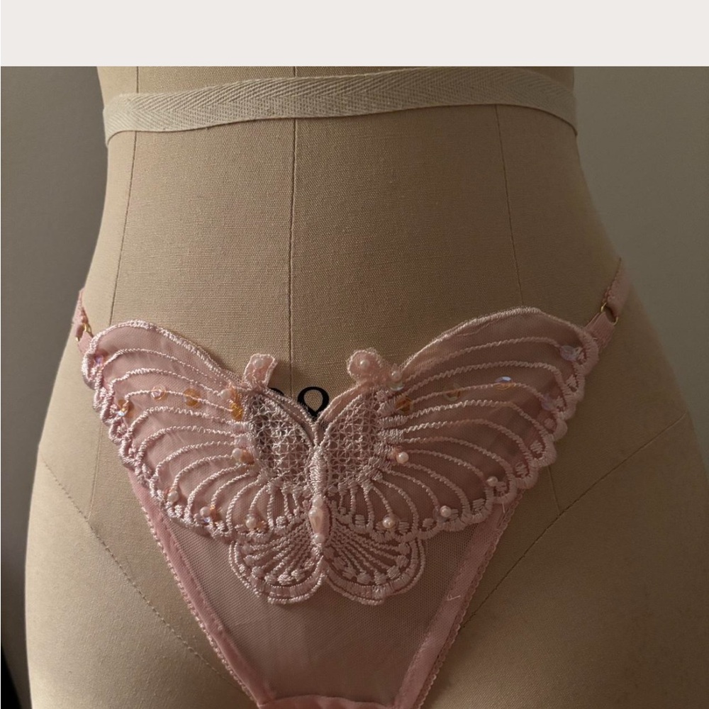 Elegant Pink Butterfly Lace Thong- Made to Order Brand New